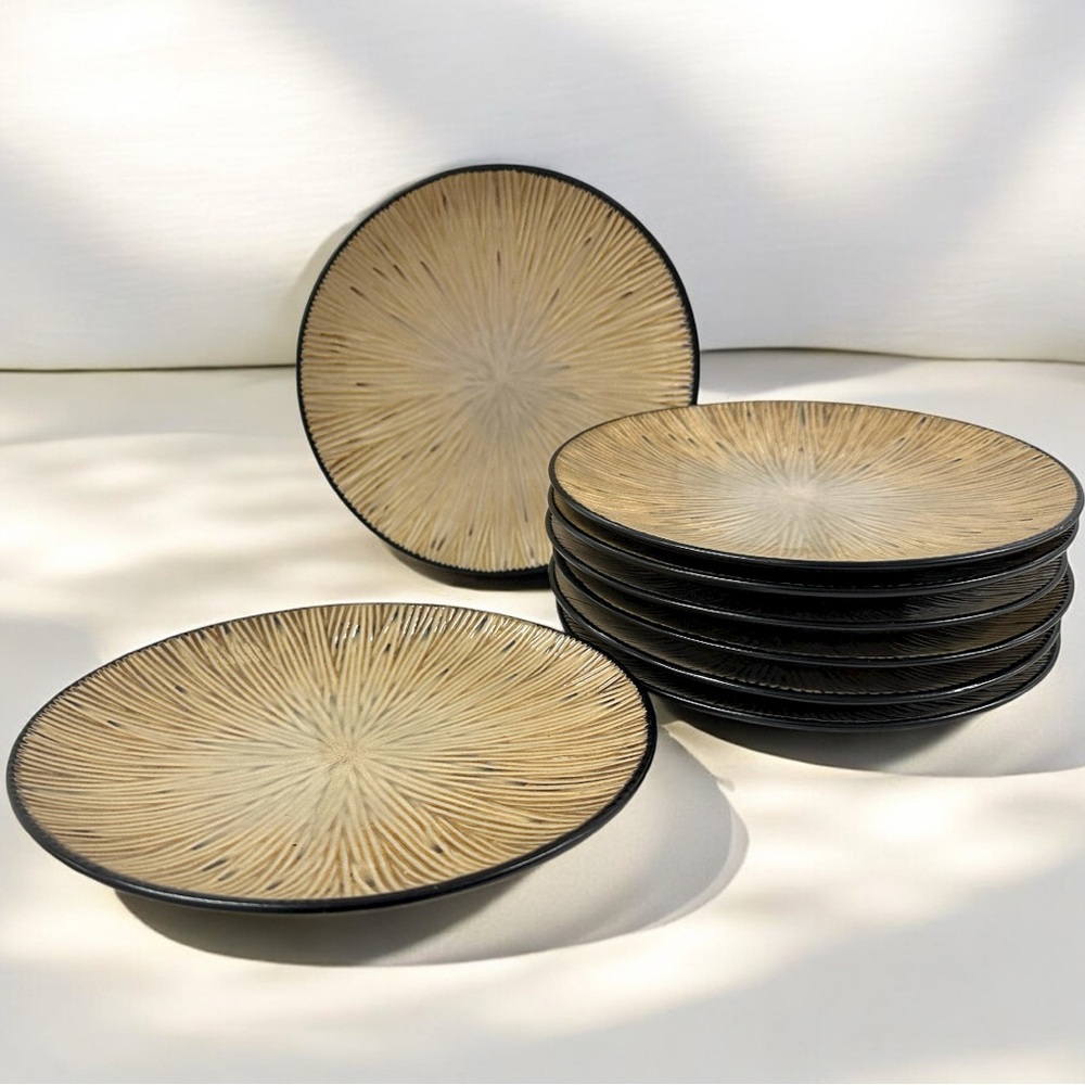 Joseph Abboud Ventana Salad / Starter Plates Set of 8 Tan Modern Stoneware